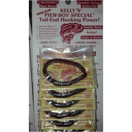 Kelly's Plow Jockey Plastic Worm - BlackBerry Black (Card Of 12) For Bass Fishing